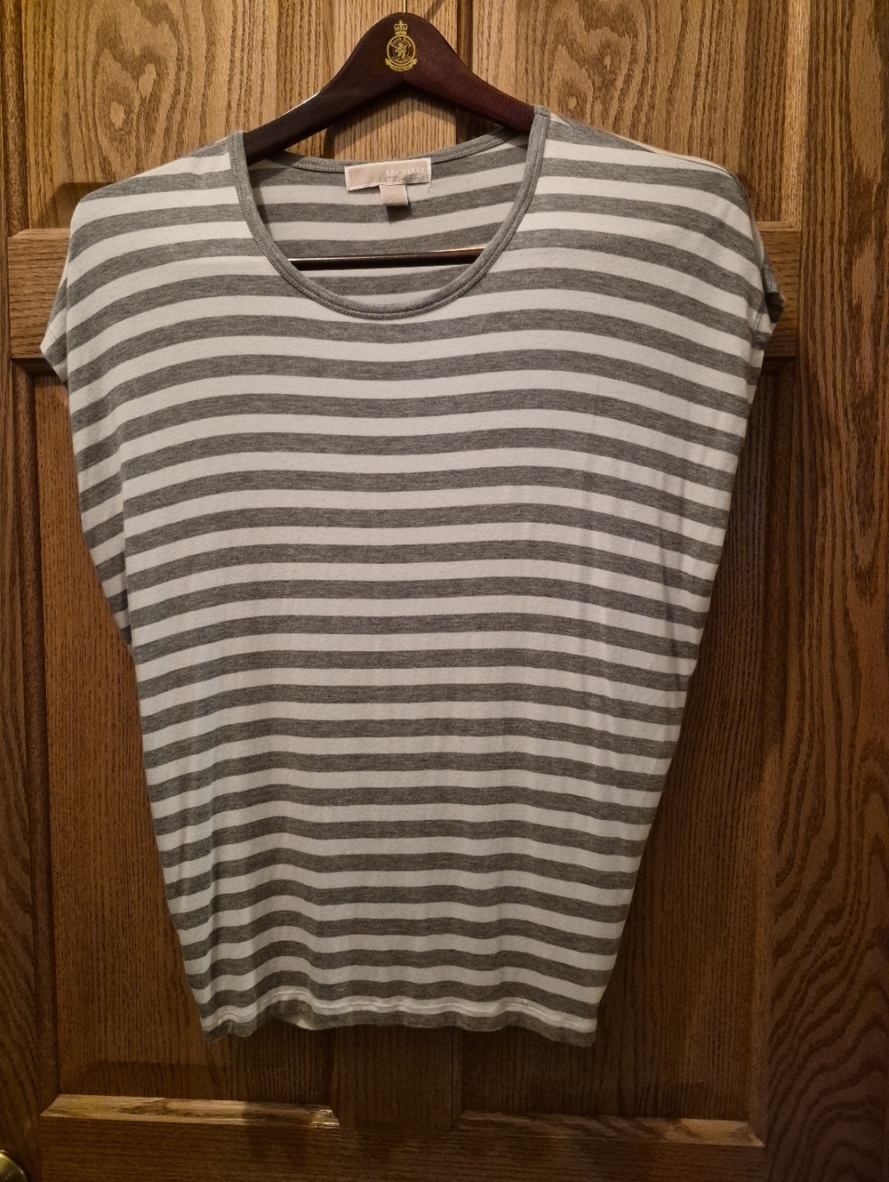 Michael Kors Striped Cap-Sleeve Women's Top - Gray & White